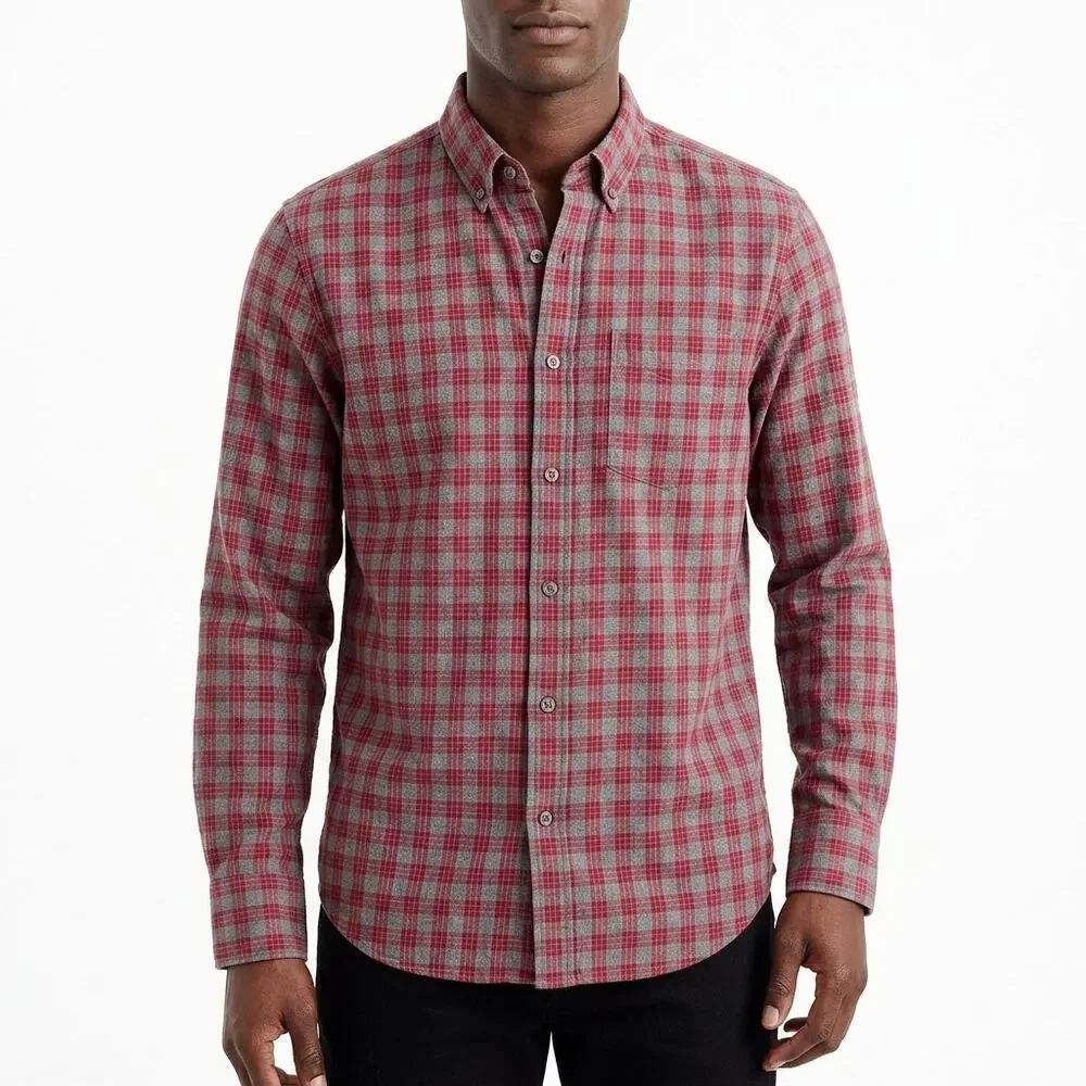 J.Crew Red Plaid Button-Up Shirt Men Size M